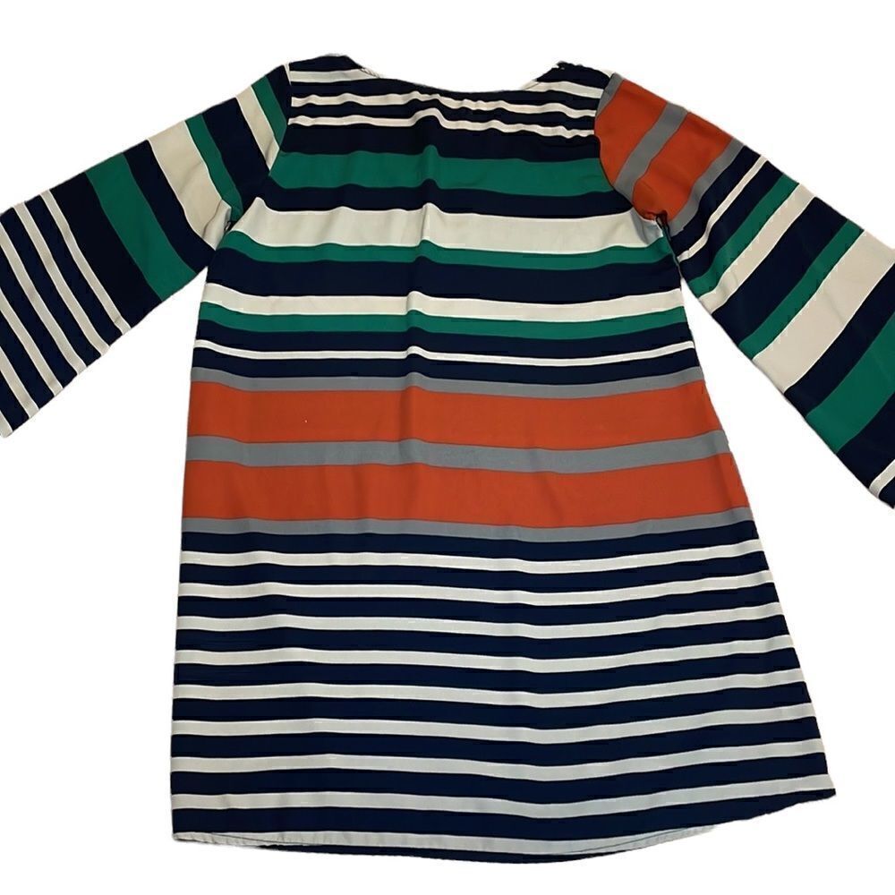 Silky Fall Dress, Yahada, Wide Stripes, medium, tunic, 3/4 bell sleeves